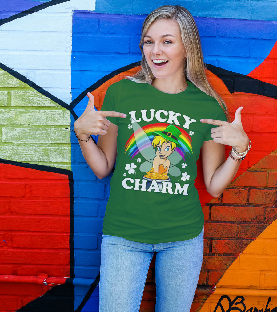 Lucky Charm Tinker Bell Rainbow Gold Coins Shamrocks T-Shirt