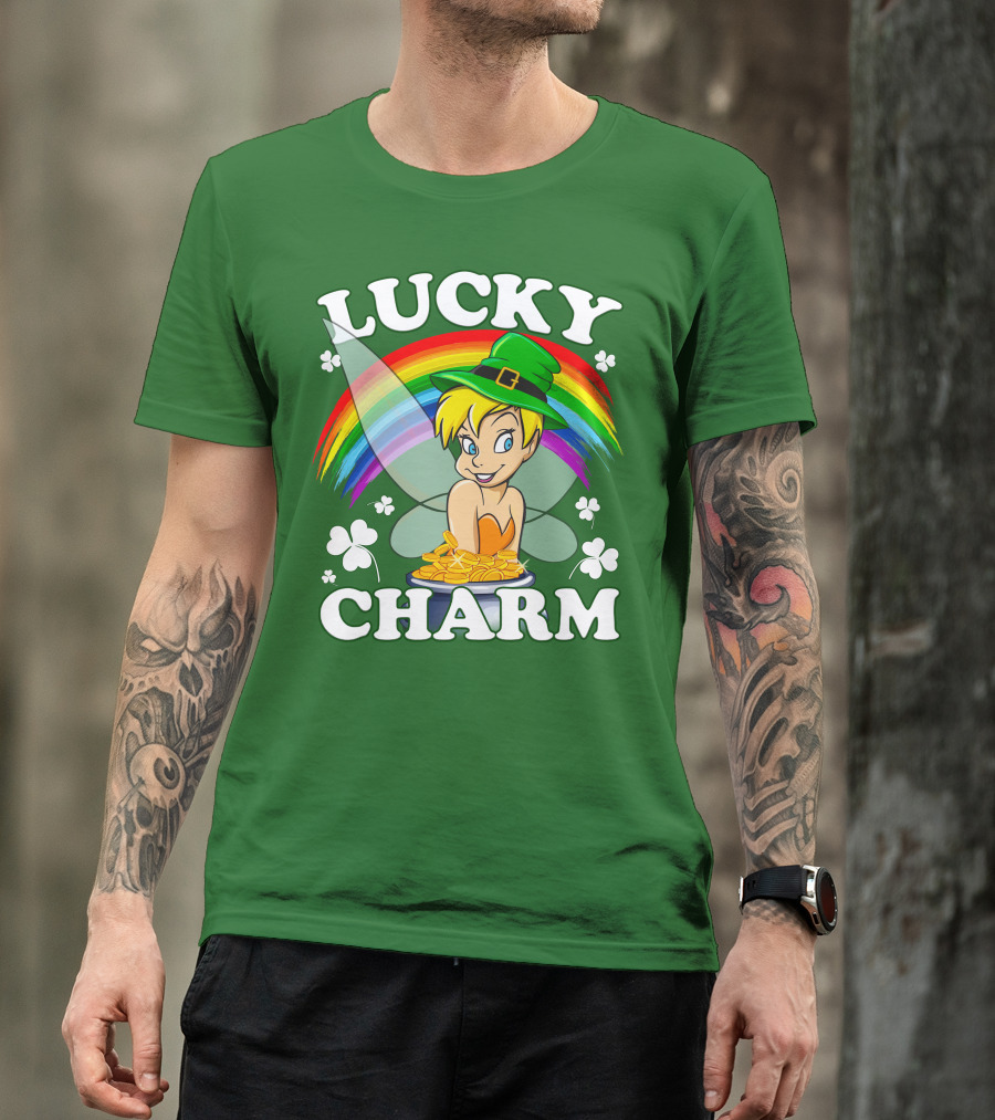 Lucky Charm Tinker Bell Rainbow Gold Coins Shamrocks T-Shirt