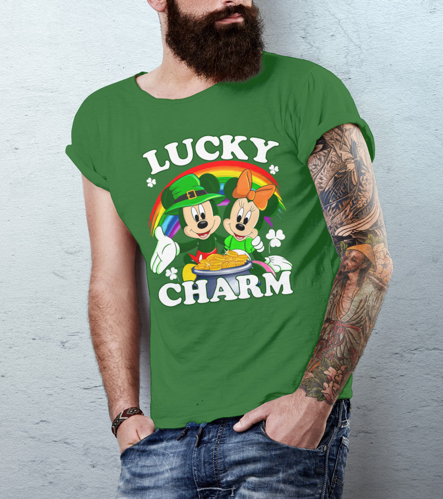 Lucky Charm Mickey And Minnie Rainbow Shamrock Coins T-Shirt