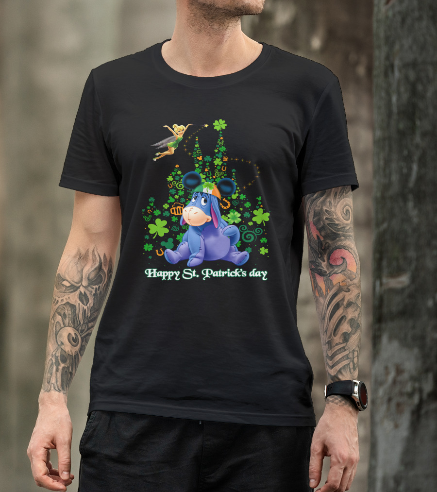Happy St. Patrick's Day Eeyore With Tinker Bell And Castle T-Shirt