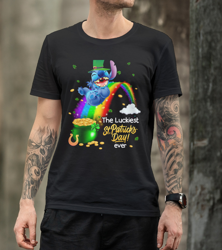 The Luckiest St. Patrick's Day Ever Stitch Rainbow Pot Of Gold T-Shirt