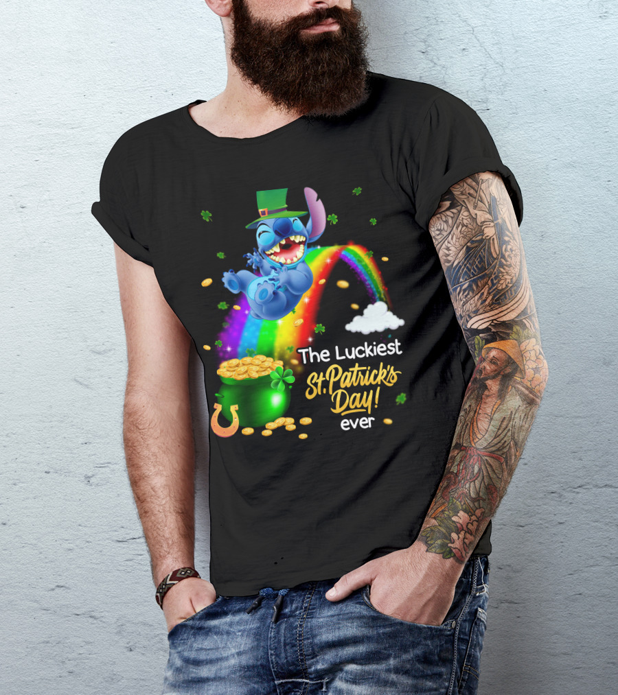 The Luckiest St. Patrick's Day Ever Stitch Rainbow Pot Of Gold T-Shirt