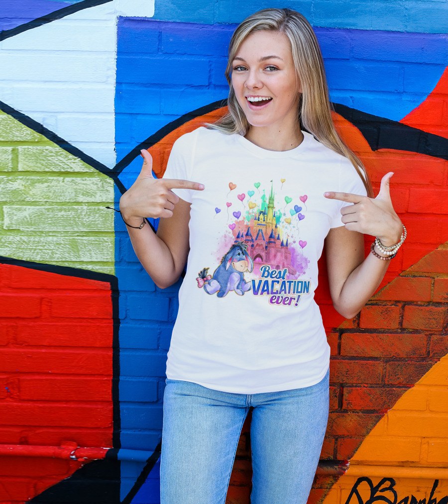 Eeyore Best Vacation Ever Colorful Castle Hearts T-Shirt