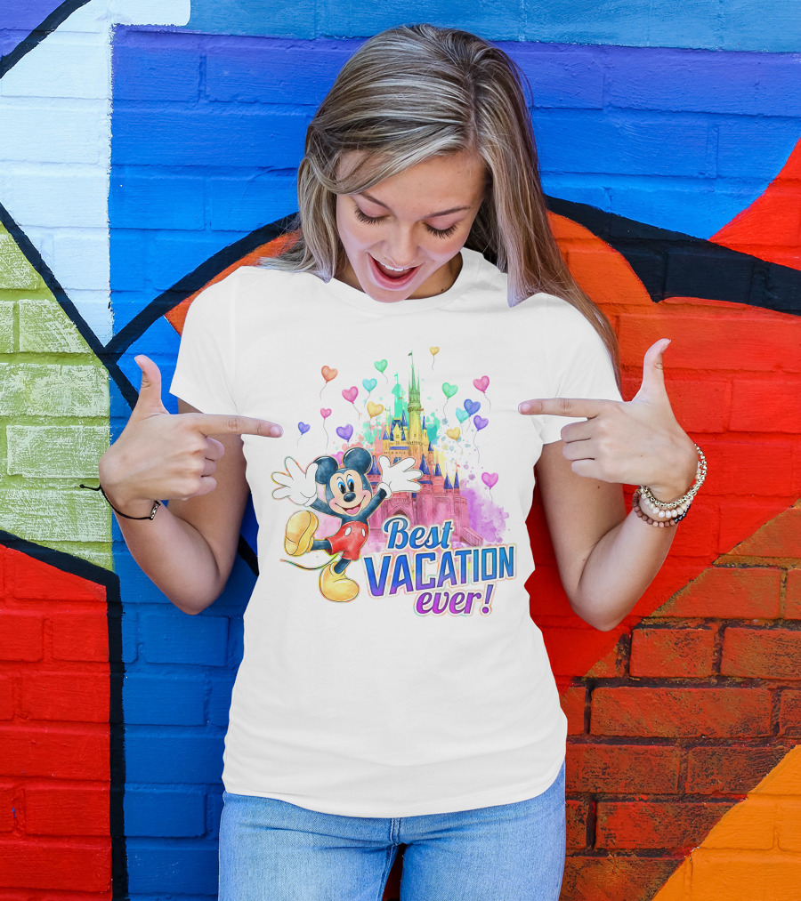 Mickey Best Vacation Ever Colorful Castle Balloons T-Shirt