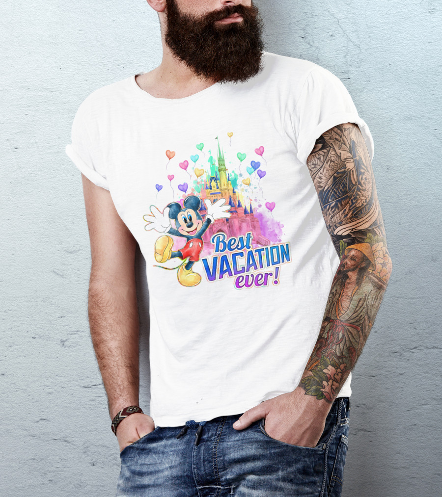 Mickey Best Vacation Ever Colorful Castle Balloons T-Shirt
