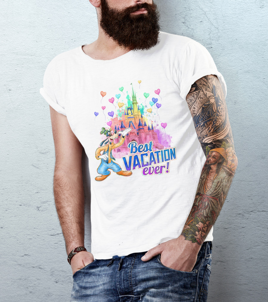 Best Vacation Ever Goofy Disney Castle Balloons T-Shirt