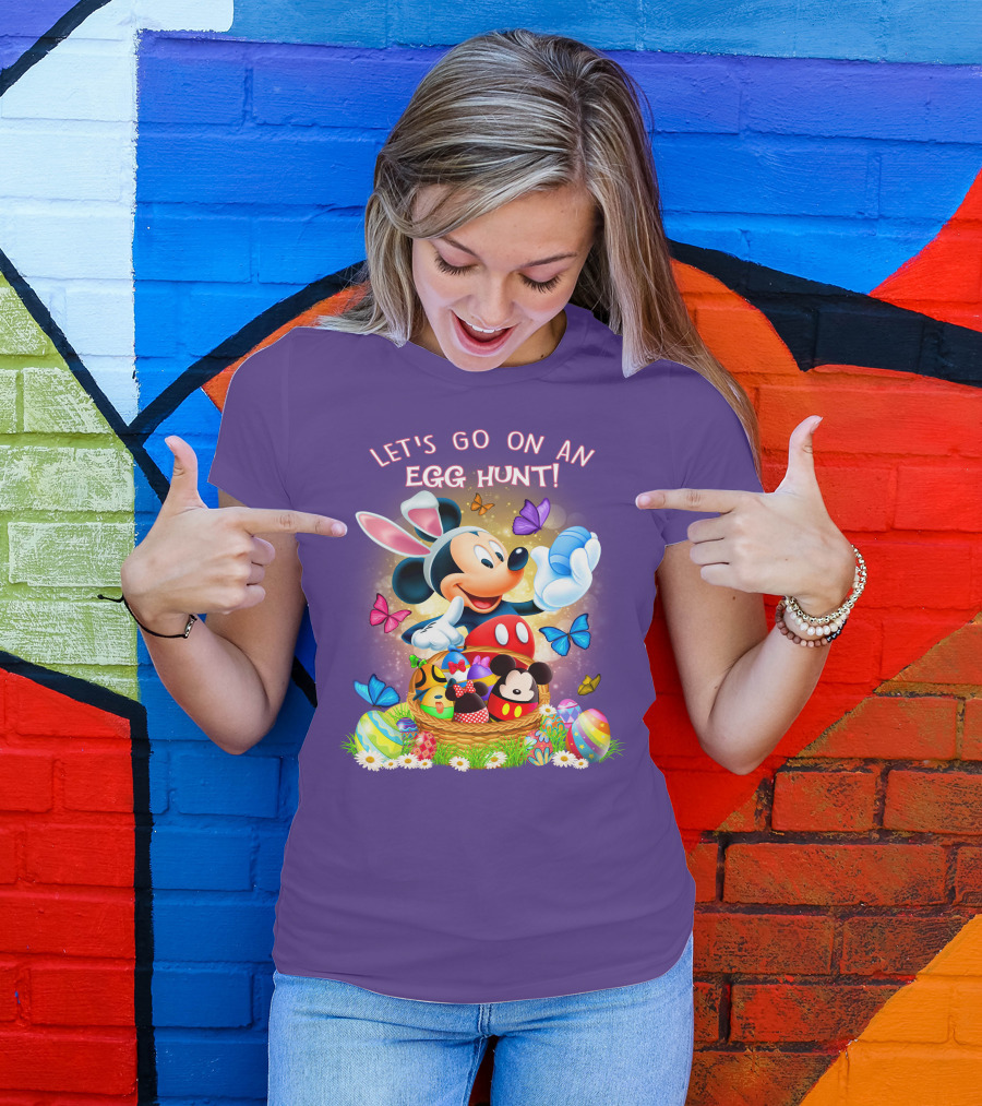 Let's Go On An Egg Hunt Mickey Mouse Easter Basket Butterflies T-Shirt