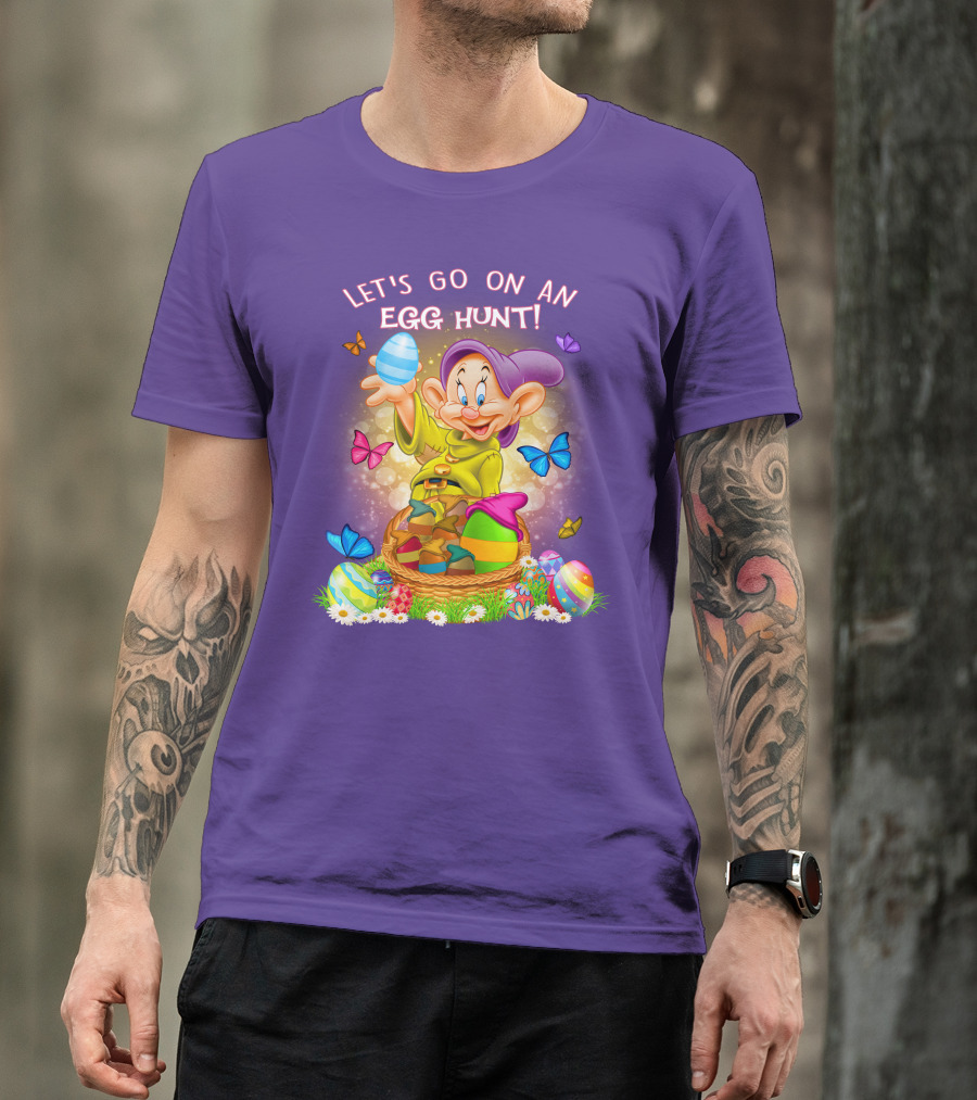 Let's Go On An Egg Hunt! Dopey And Colorful Butterflies In Easter Basket Scene T-Shirt