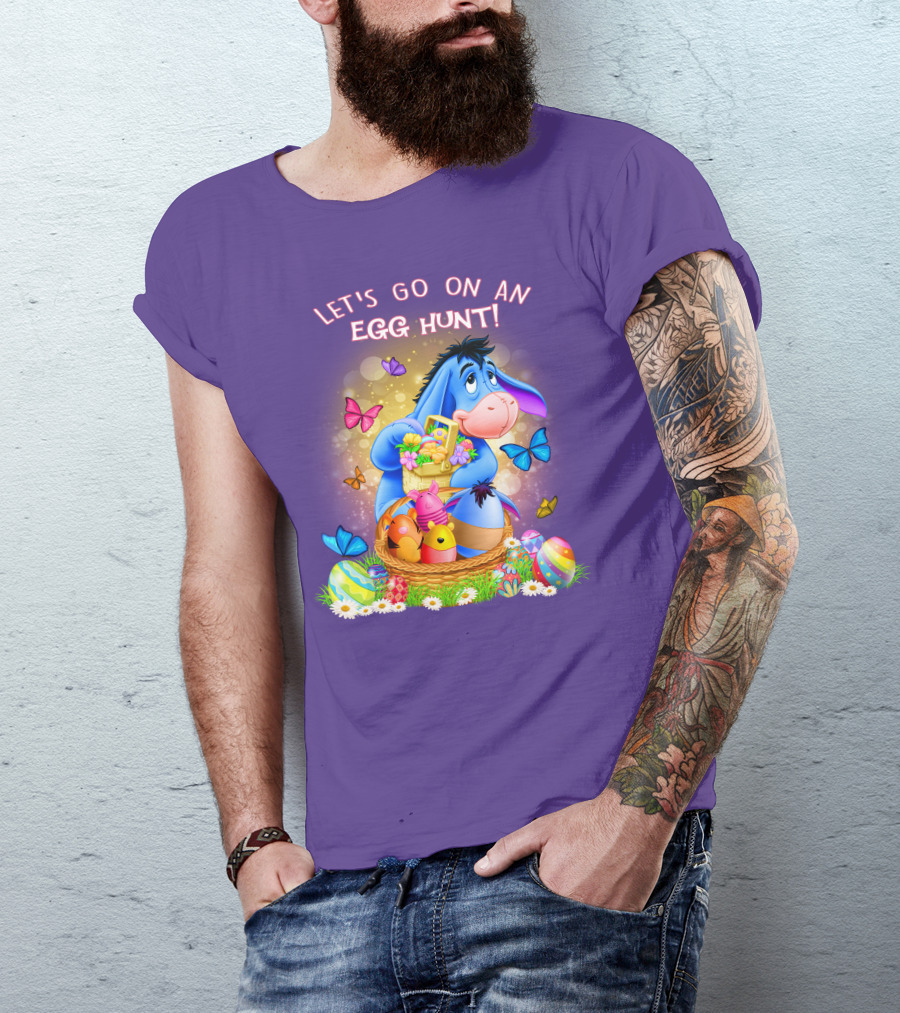 Eeyore Let's Go On An Egg Hunt With Easter Eggs And Butterflies T-Shirt
