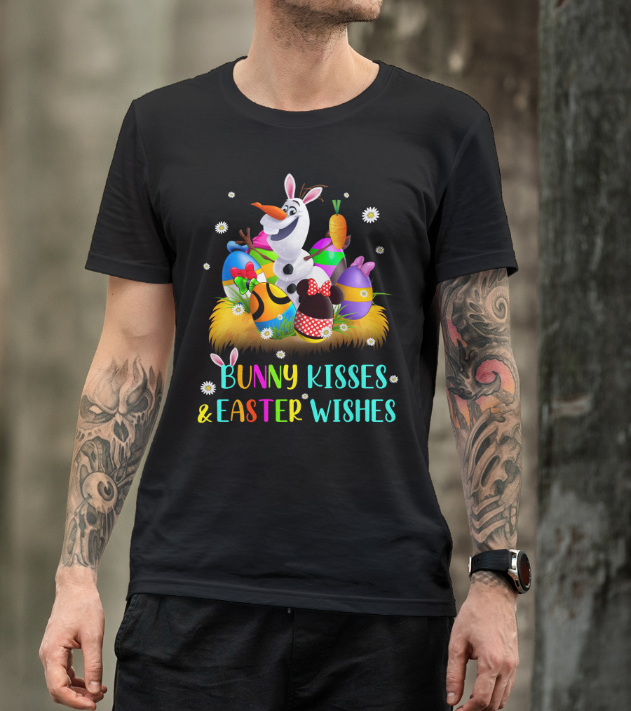 Bunny Kisses & Easter Wishes Olaf With Colorful Eggs And Carrot T-Shirt