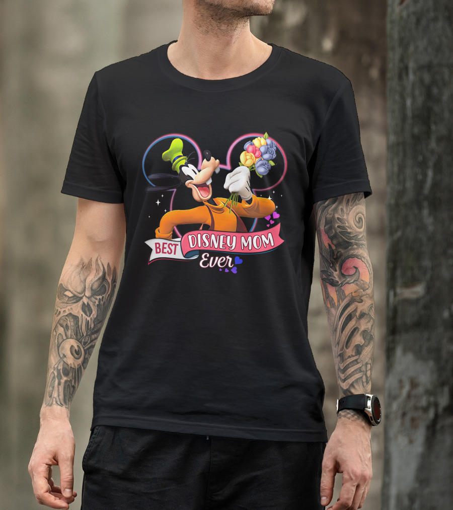 Best Disney Mom Ever Goofy Holding Flowers Pixar Balloons Hearts T-Shirt