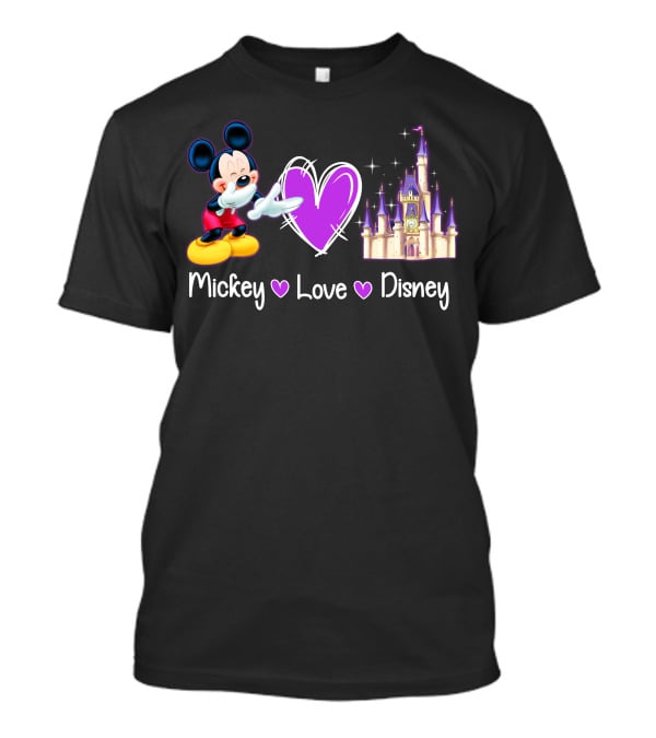 Mickey Love Disney Heart Purple Castle T-Shirt