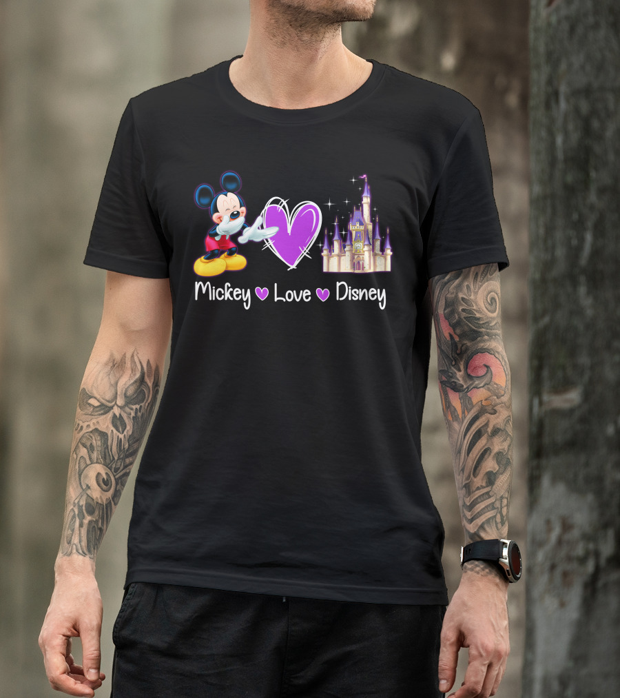 Mickey Love Disney Heart Purple Castle T-Shirt