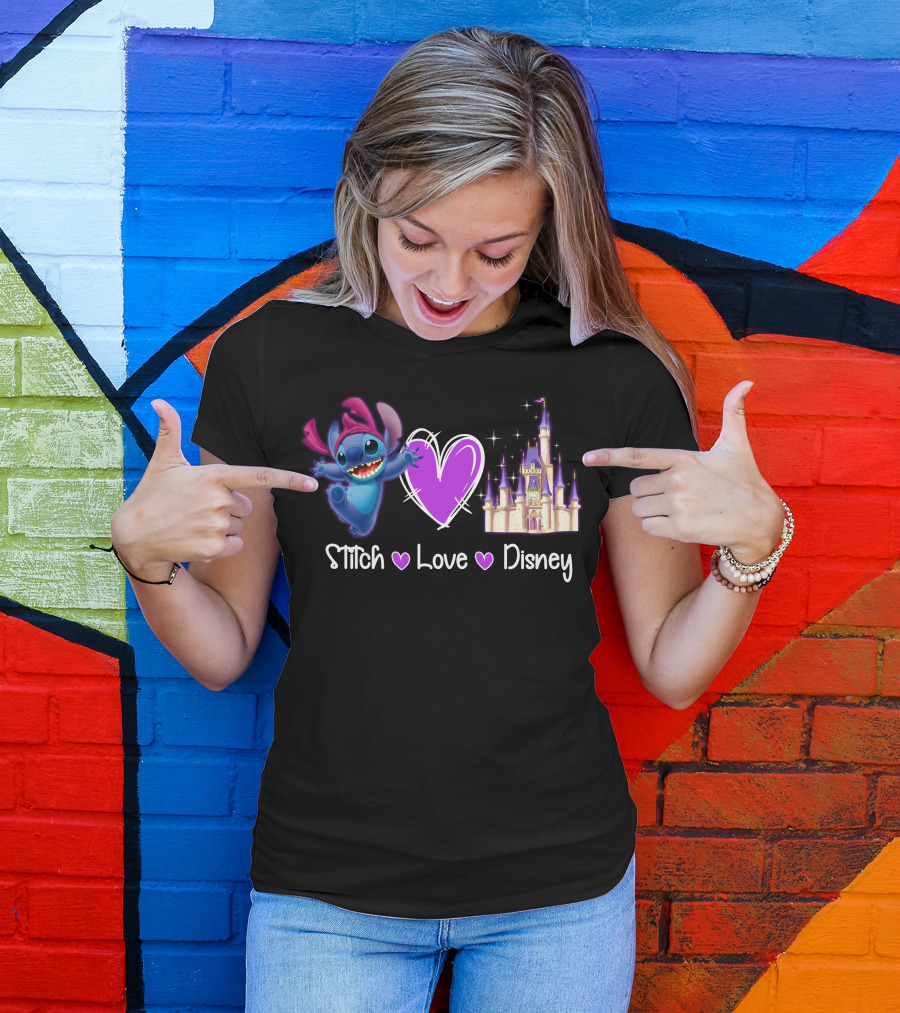 Stitch Love Disney Castle Heart T-Shirt