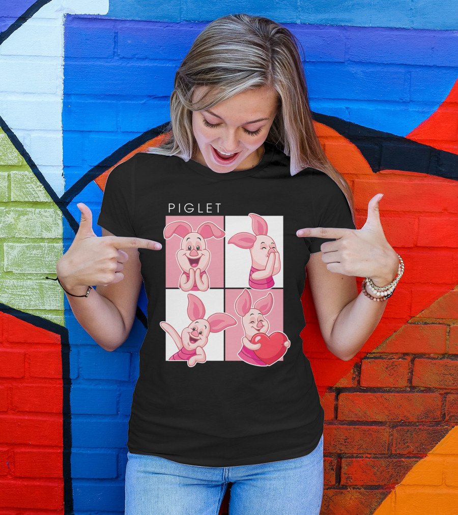 Piglet Cute Expressions With Heart T-Shirt