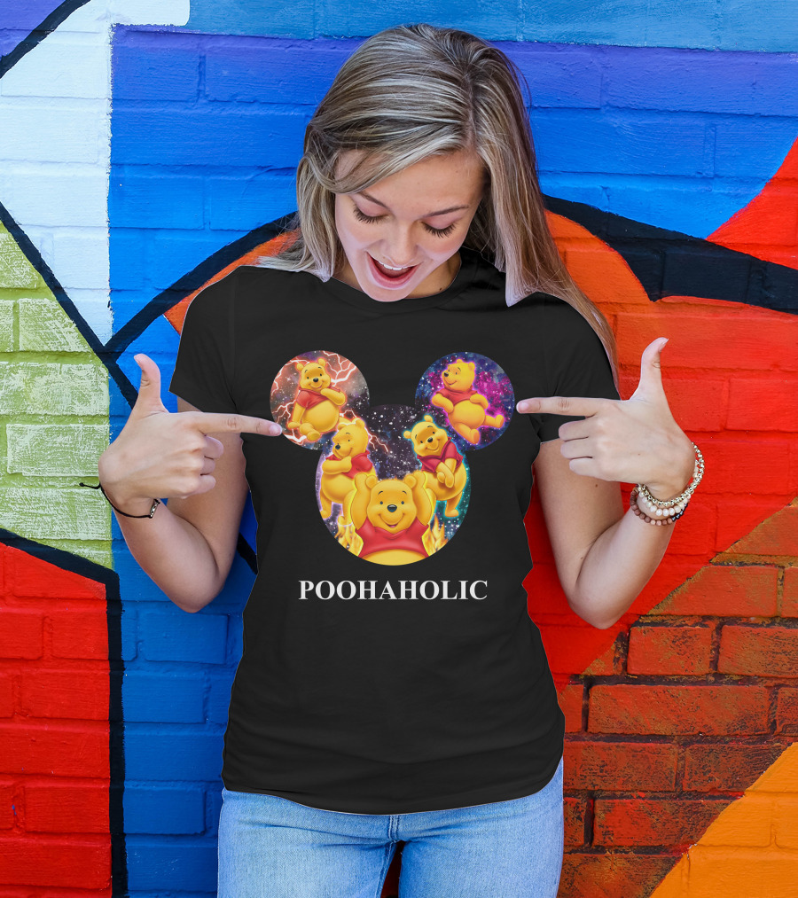 Poohaholic Winnie Mickey Mouse Ears Galaxy Flames Lightning T-Shirt