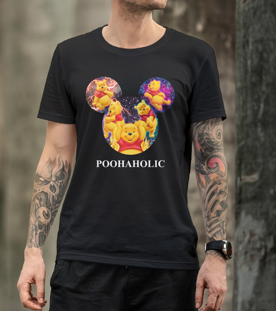 Poohaholic Winnie Mickey Mouse Ears Galaxy Flames Lightning T-Shirt