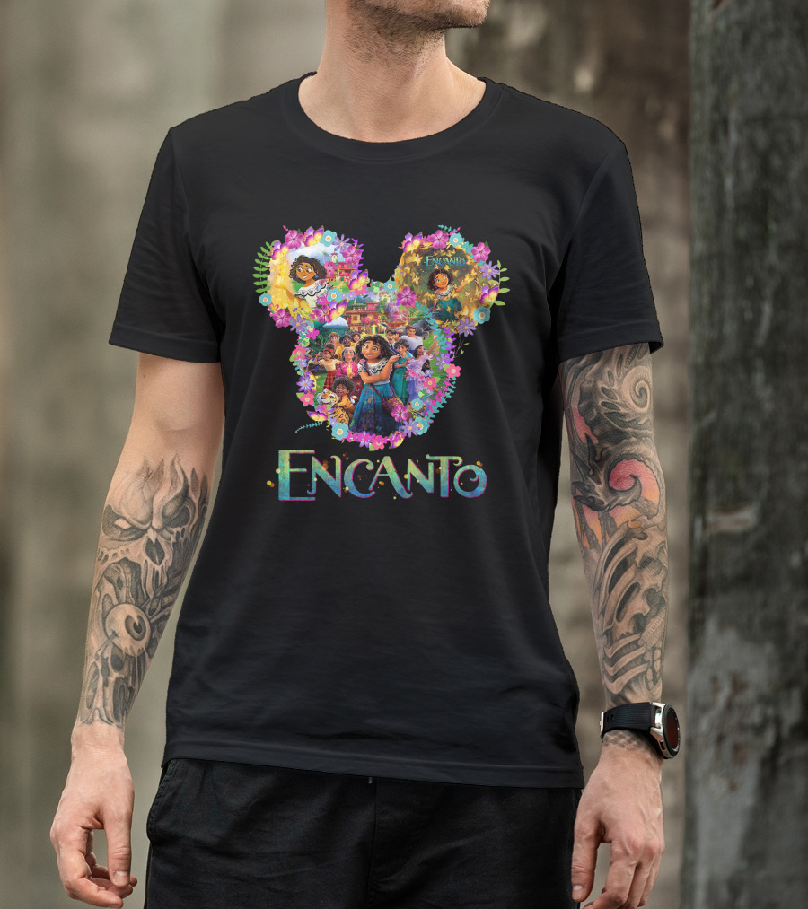 Encanto Disney Mirabel Mickey Mouse Head Floral Collage T-Shirt