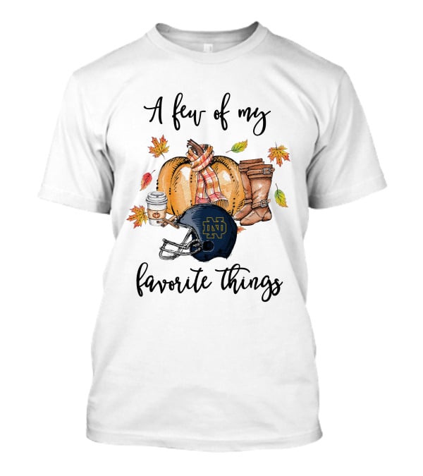 Notre Dame Fighting Irish Helmet Fall Favorites Pumpkin Boots Coffee Leaves T-Shirt