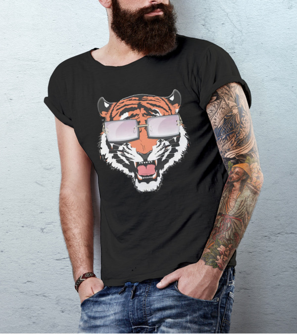 Cincinnati Bengals Tiger Head In Sunglasses T-Shirt