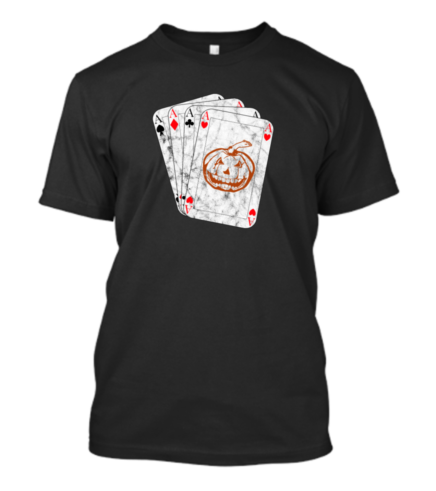 Halloween Pumpkin On Distressed Ace Cards Poker T-Shirt