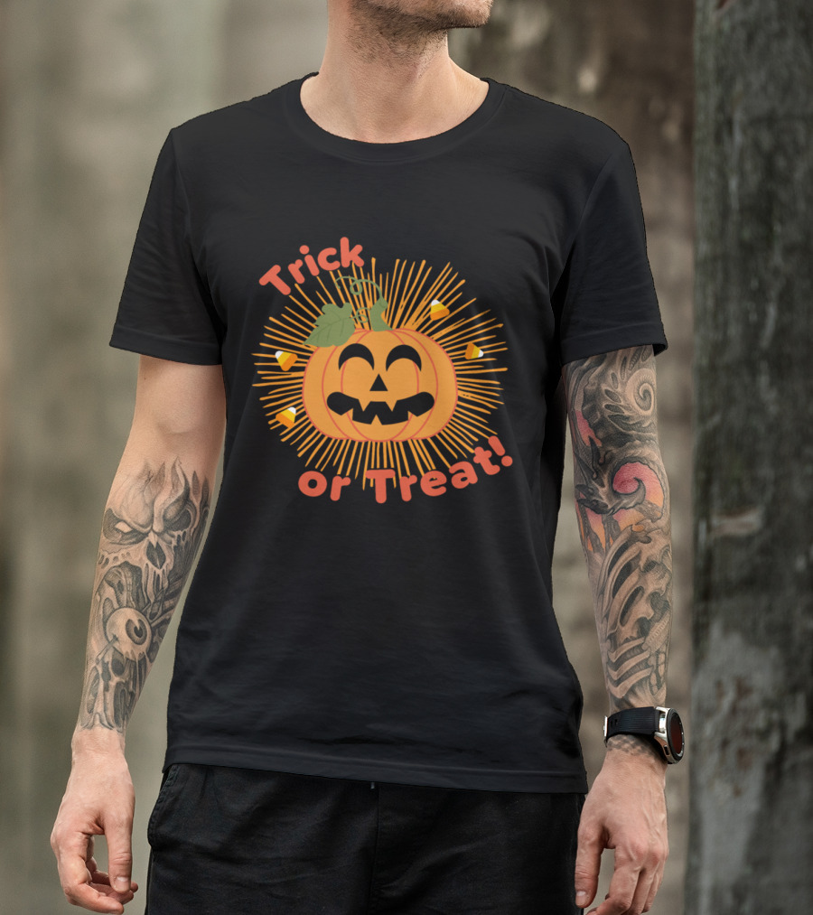 Trick Or Treat Halloween Jack-O-Lantern Pumpkin With Candy Corn Burst T-Shirt