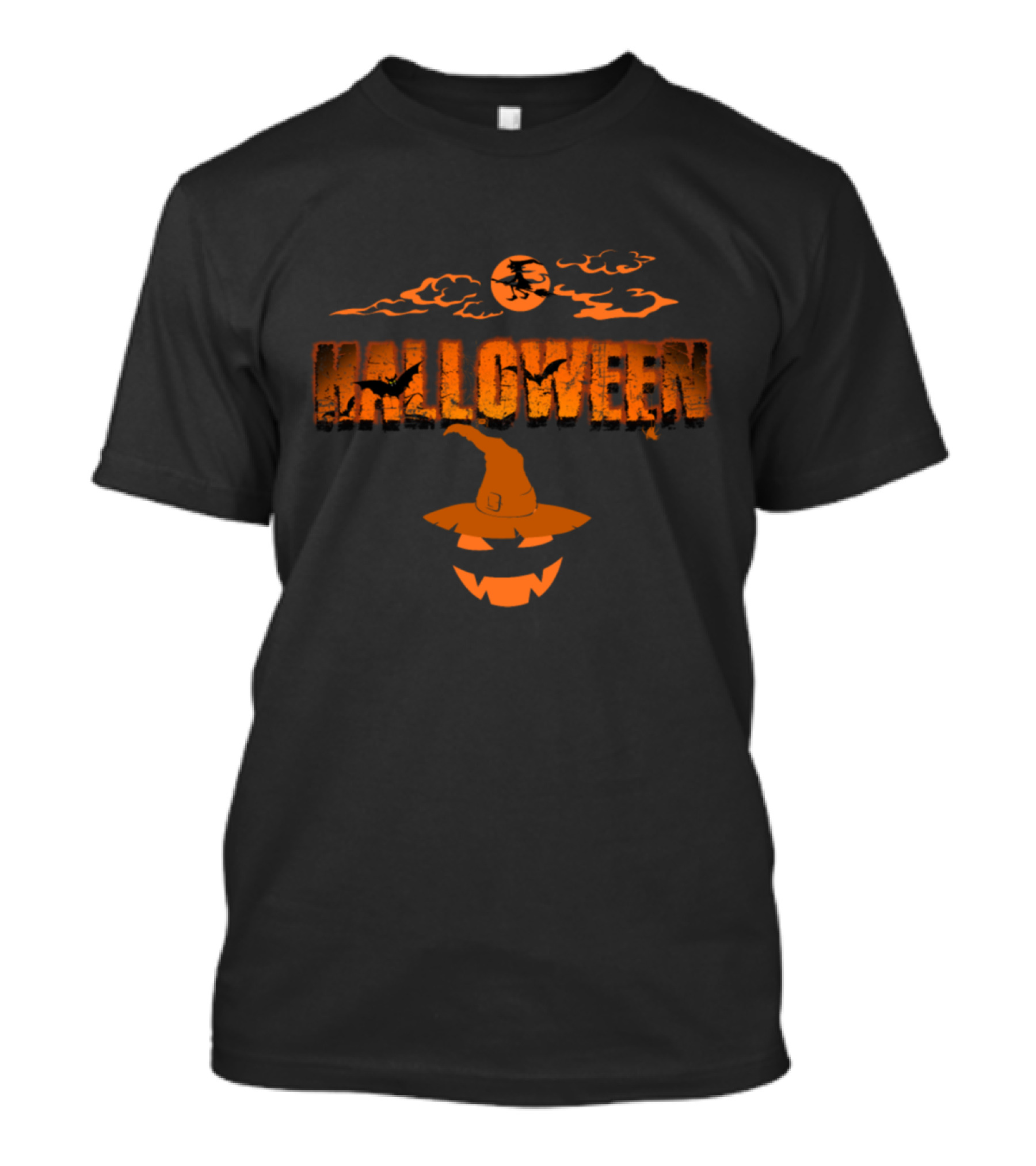 Halloween Pumpkin Face Witch Hat Moon And Clouds T-Shirt