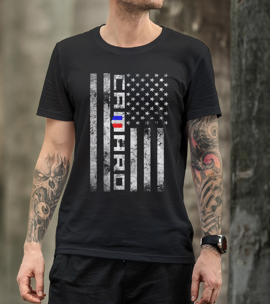 CAMARO American Flag Vertical Stripes Grunge T-Shirt