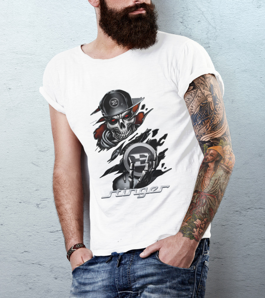 Stinger Skull With Hat And Logo Emblem T-Shirt