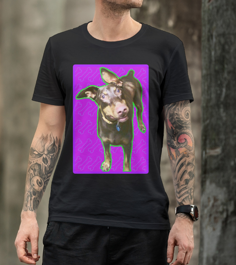 Barron The Dog With Playful Pink Bone Pattern Background T-Shirt