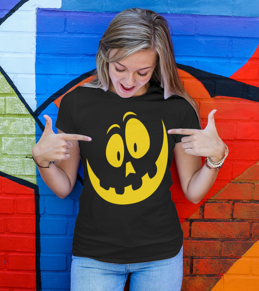 Happy Halloween Crazy Pumpkin Smile Yellow Face T-Shirt