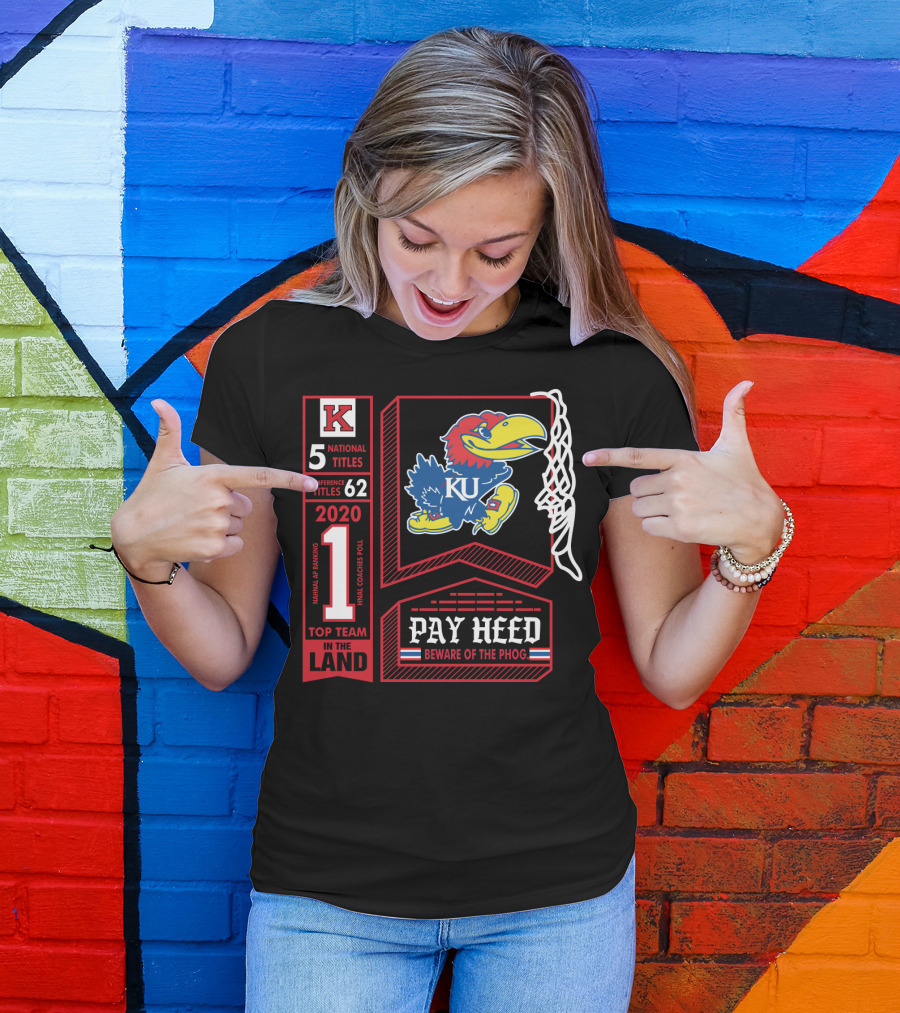 5 National Titles KU Jayhawks 62 Conference Titles Top Team In The Land Pay Heed Beware Of The Phog T-Shirt