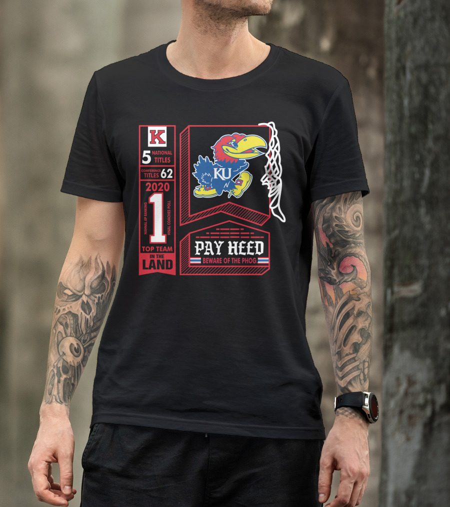 5 National Titles KU Jayhawks 62 Conference Titles Top Team In The Land Pay Heed Beware Of The Phog T-Shirt
