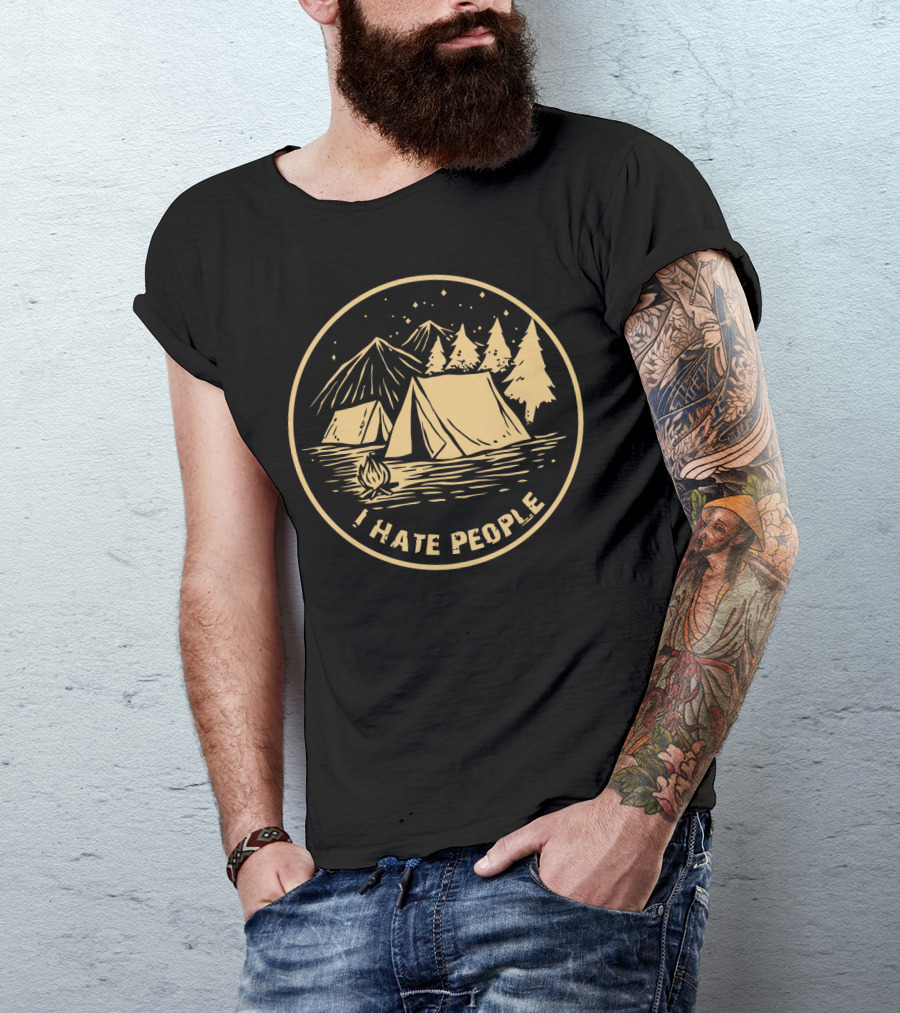 I Hate People Camping Tents Mountains Campfire Night Sky T-Shirt