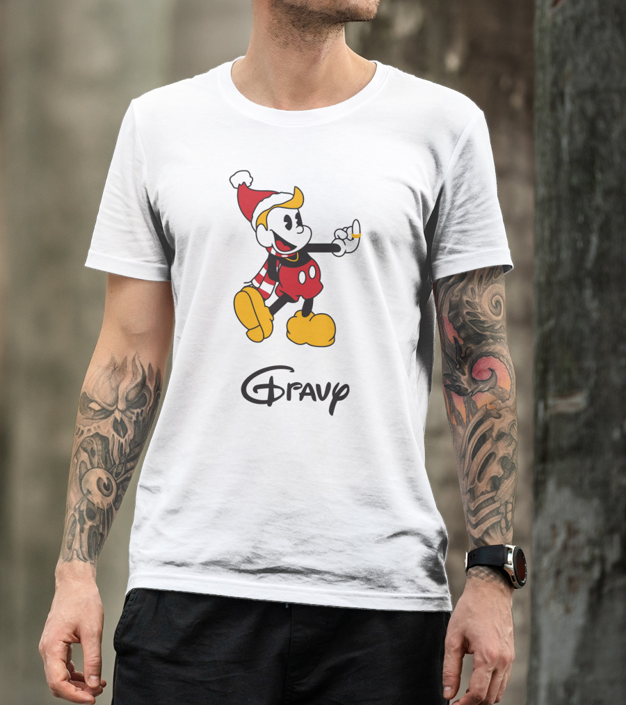 Gravy Christmas Cartoon Character With Santa Hat And Scarf T-Shirt