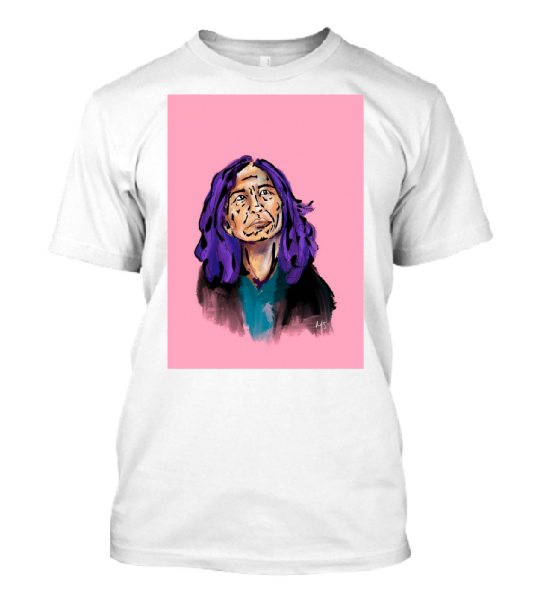Emergency Fundraising Purple Haired Person On Pink Background T-Shirt