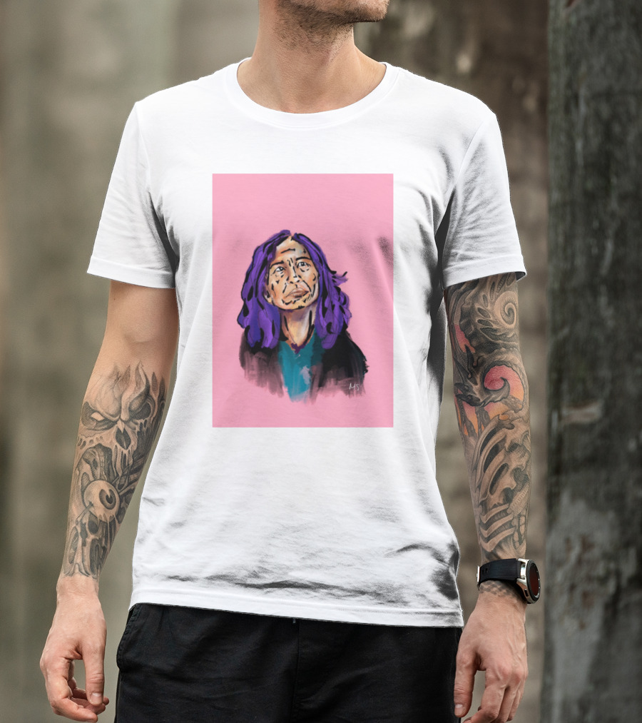 Emergency Fundraising Purple Haired Person On Pink Background T-Shirt