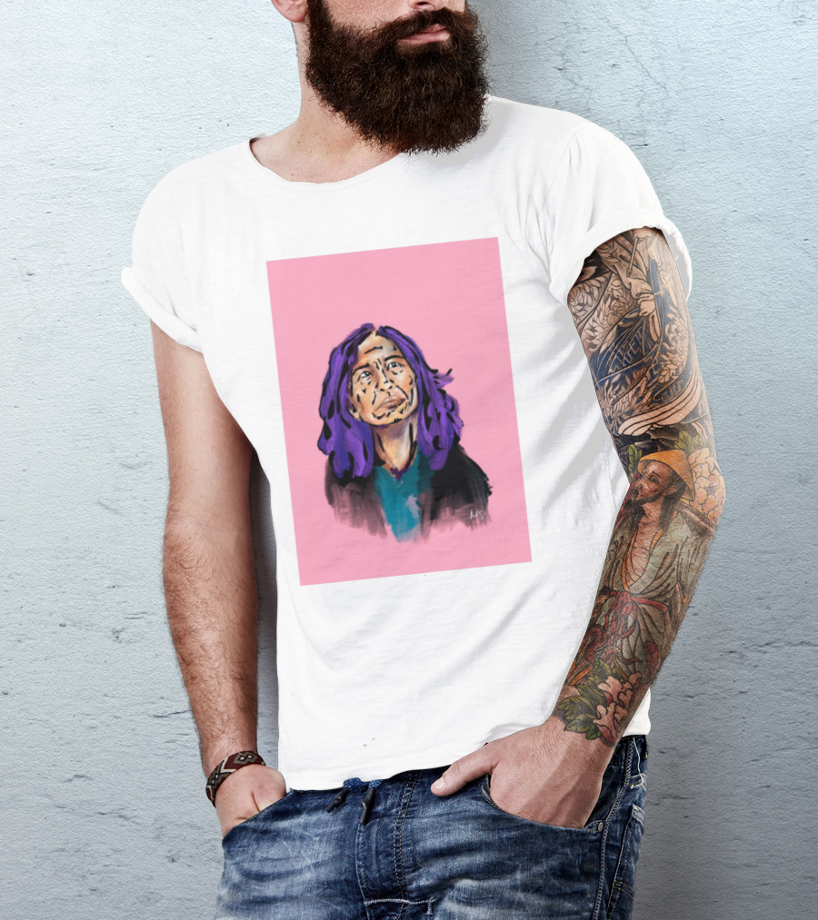 Emergency Fundraising Purple Haired Person On Pink Background T-Shirt