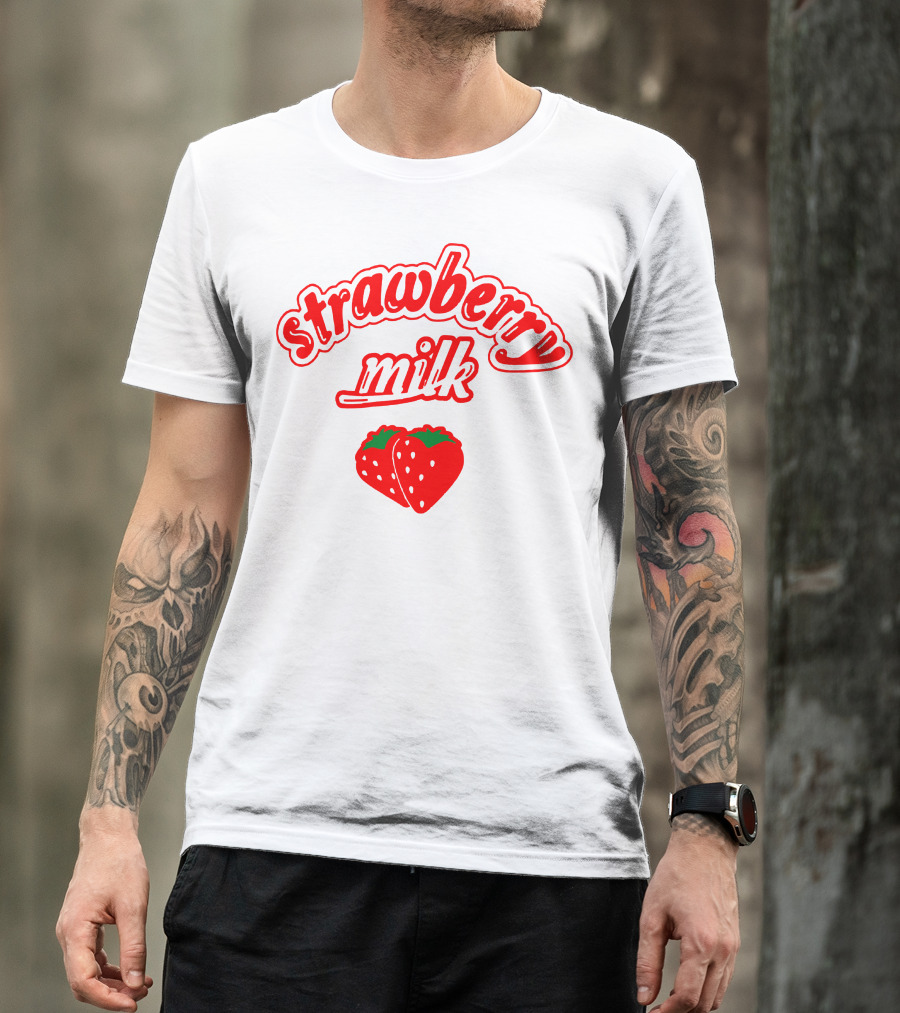 Strawberry Milk Red Text With Strawberries T-Shirt