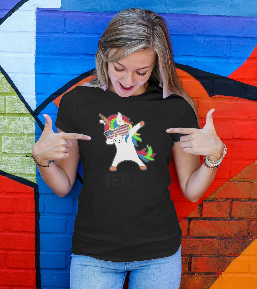 4th Of July Dabbing Unicorn Horse 'Merica Sunglasses T-Shirt