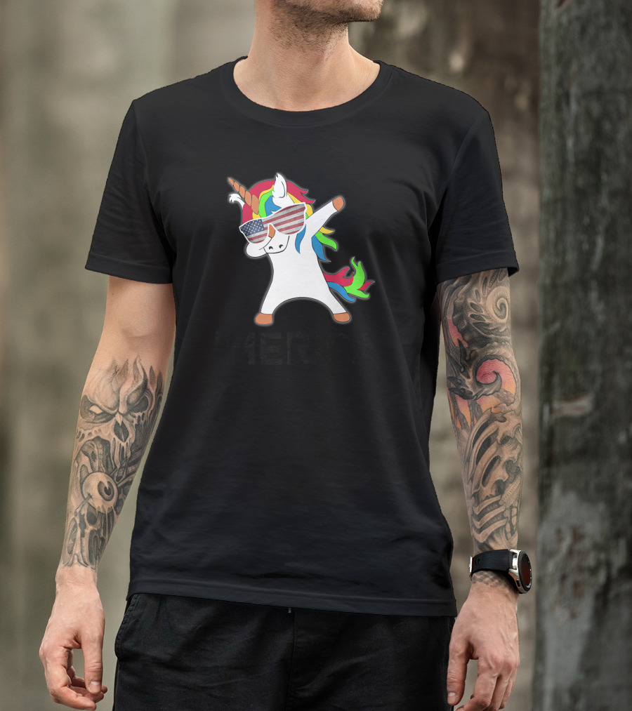 4th Of July Dabbing Unicorn Horse 'Merica Sunglasses T-Shirt