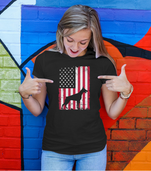 4th Of July America Patriotic Flag USA Doberman T-Shirt