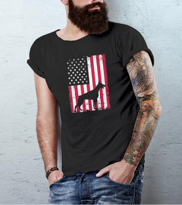 4th Of July America Patriotic Flag USA Doberman T-Shirt