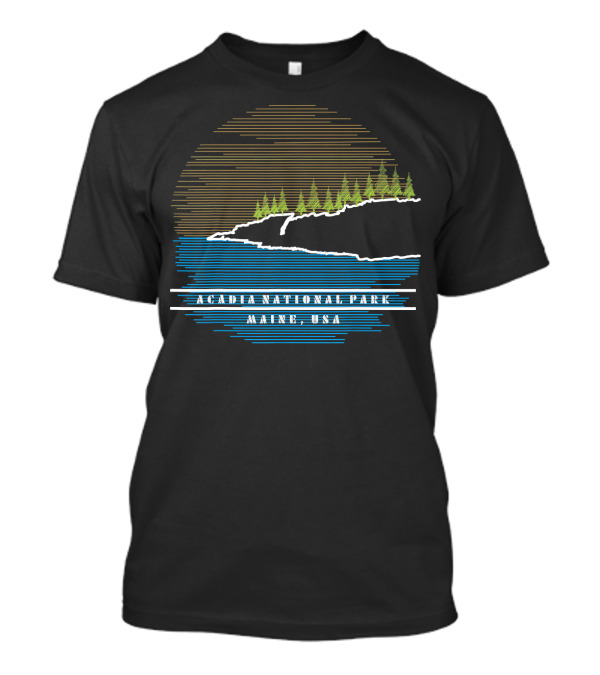 Acadia National Park Maine USA Coastal Cliff Sunset Pines T-Shirt