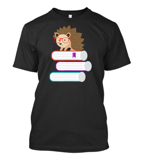 Adorable Funny Hedgehog With Glasses On Stack Of Books For Book Nerds T-Shirt
