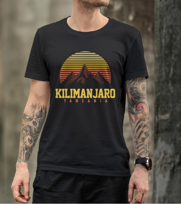 Kilimanjaro Tanzania Mountain Sunset Stripes T-Shirt