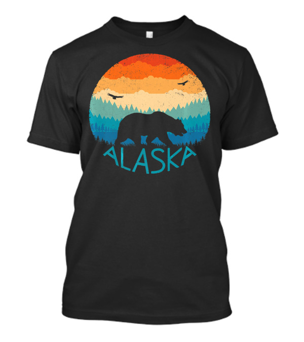 Alaska Retro Bear Silhouette With Colorful Mountain Sunset T-Shirt