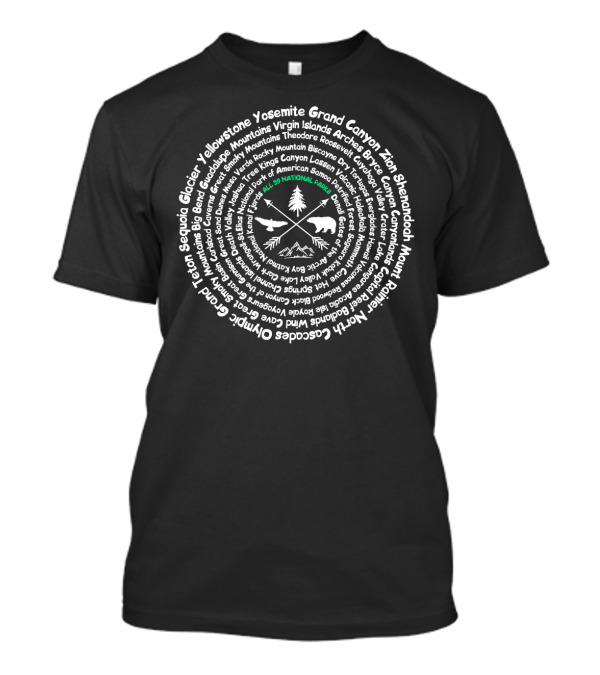 All 59 US National Parks Preserve Protect Listing Yosemite Grand Canyon Yellowstone Icons T-Shirt