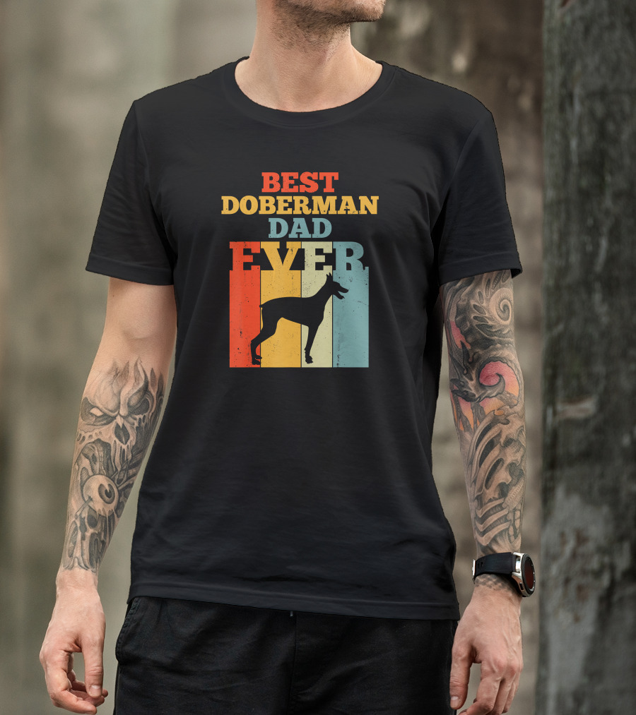 Best Doberman Dad Ever Vintage Silhouette Retro Stripes T-Shirt