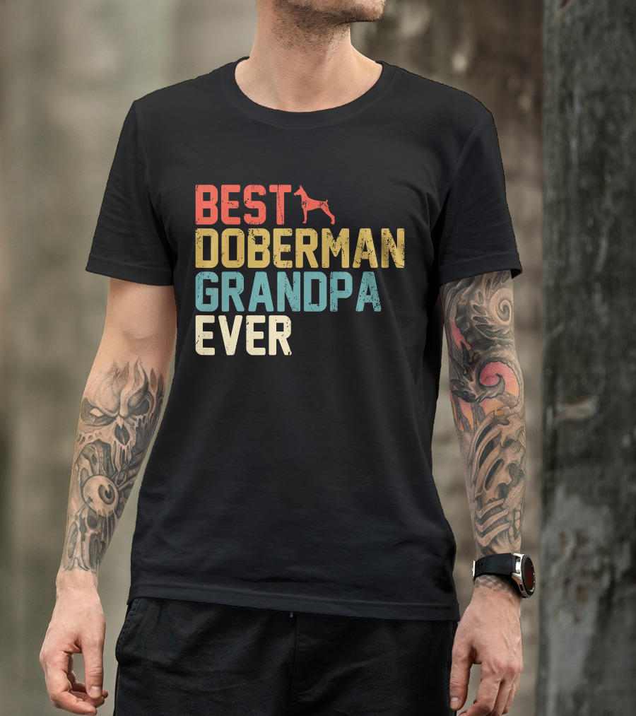Best Doberman Grandpa Ever Retro Style Text With Dog T-Shirt
